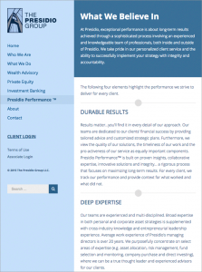 Presidio Group Website Performance Page