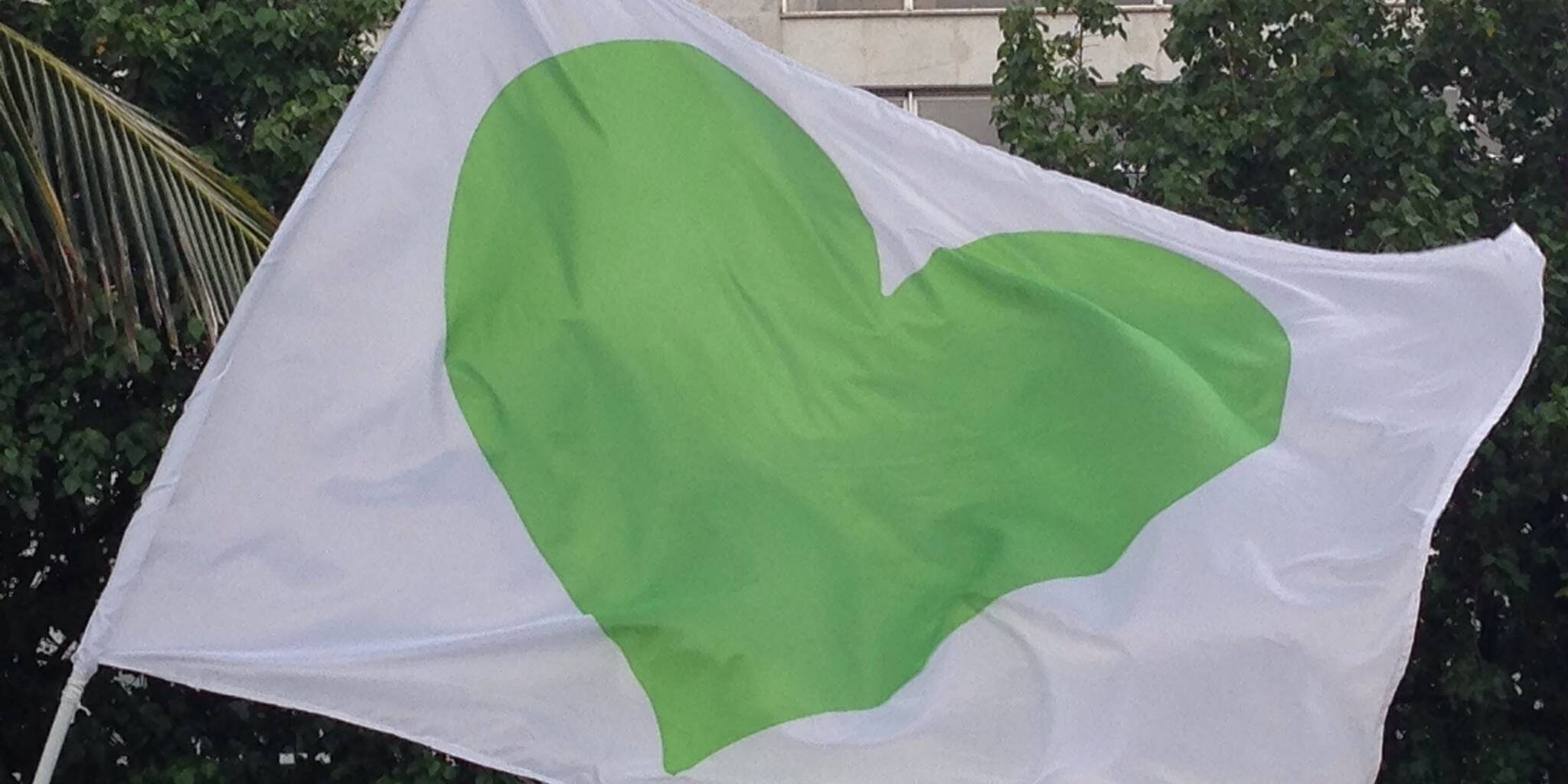 Flag with green heart at the Climate Summit March